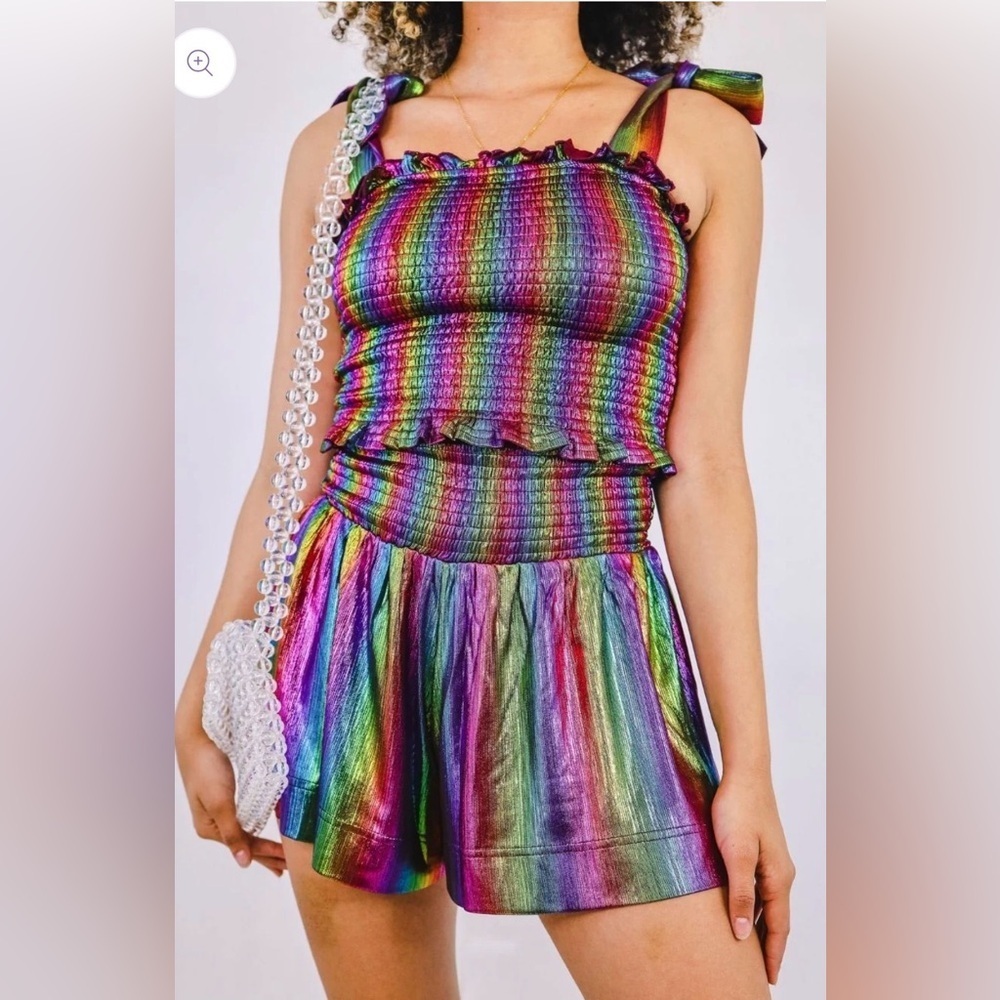 Colorful Rainbow Crop Top with Bow Straps